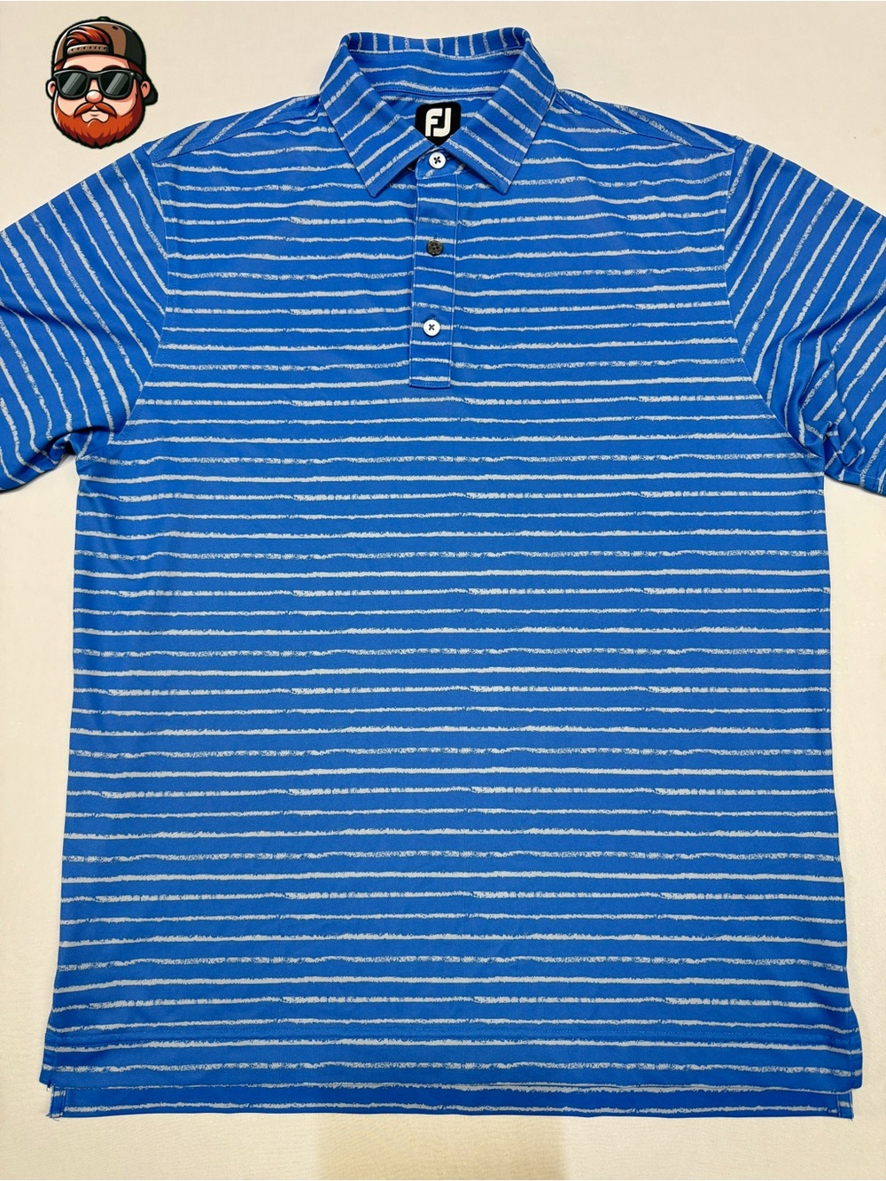 Men’s FootJoy Medium Blue/White Stripe Performance Golf Polo